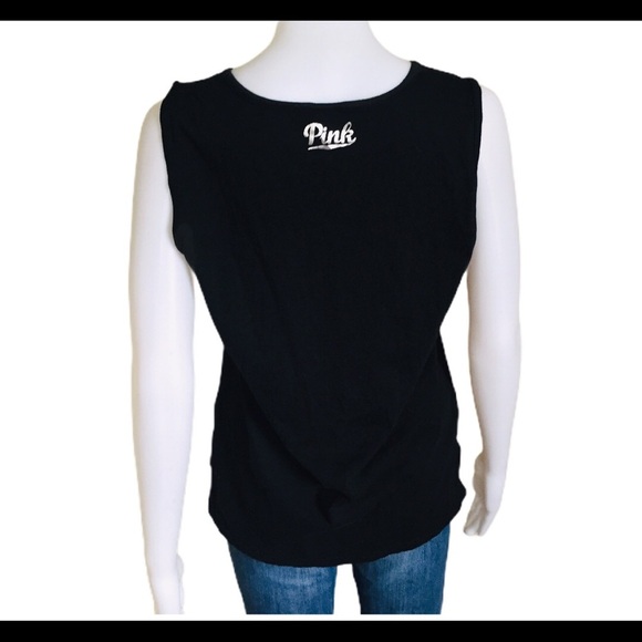 PINK Victoria’s Secret Bling Campus Palm Tree Sequin Detail Tank Black Sz Small - Picture 4 of 9